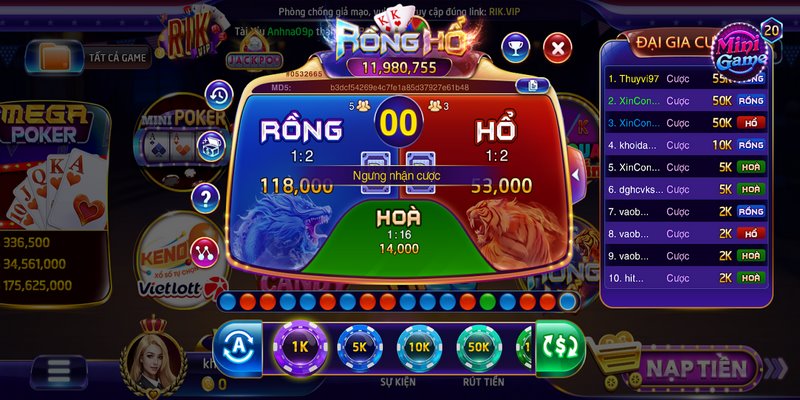 Chiến thuật cược thông minh trong game rồng hổ